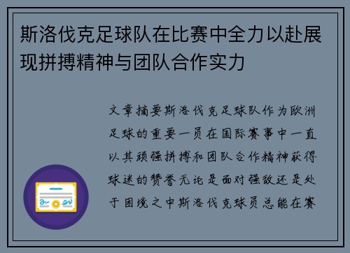 斯洛伐克足球队在比赛中全力以赴展现拼搏精神与团队合作实力